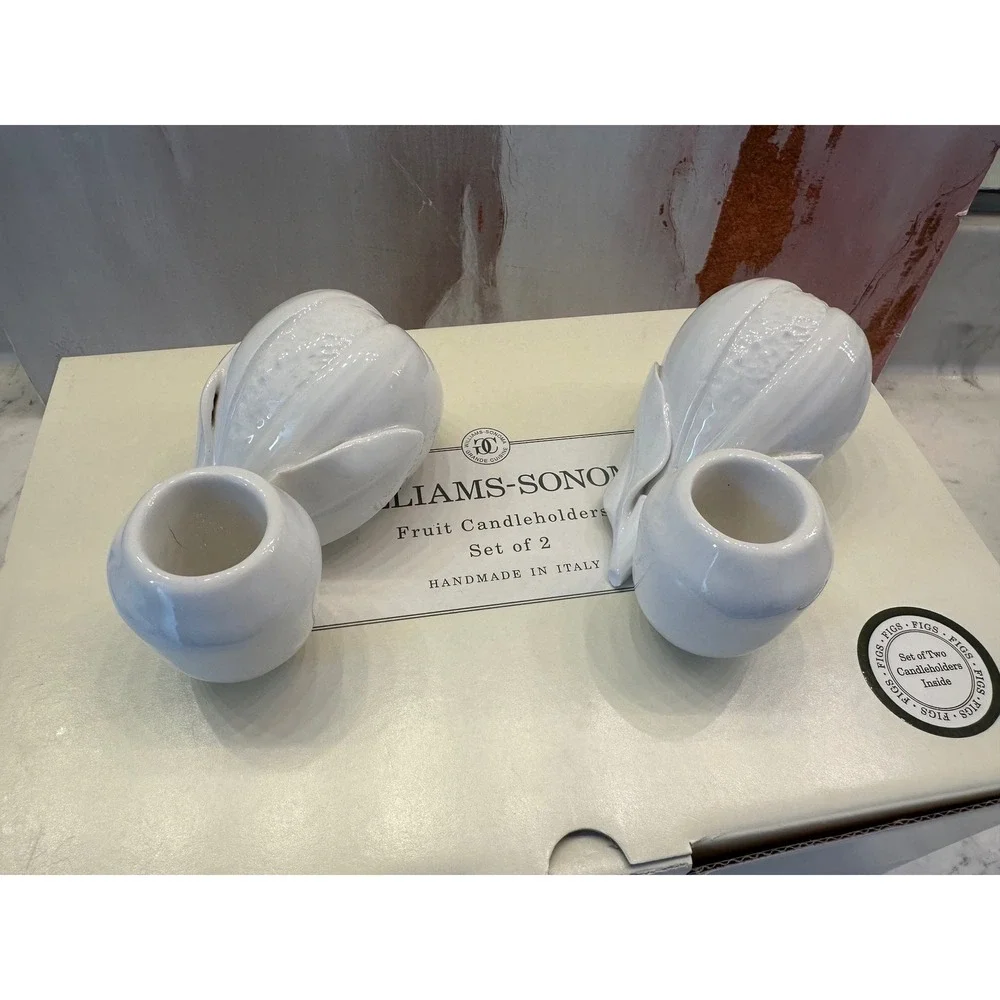 Williams Sonoma Grande Cuisine Fruit Candleholders Set/2 White Ceramic Italy Vtg